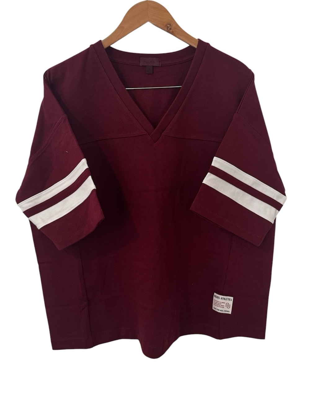 NEW Nuuds Rugby T-shirt Oxblood/white Small